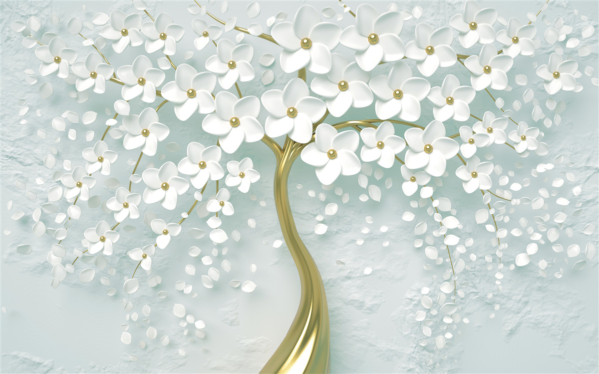 Fotobehang bloem met witte kleren op een boomtak
