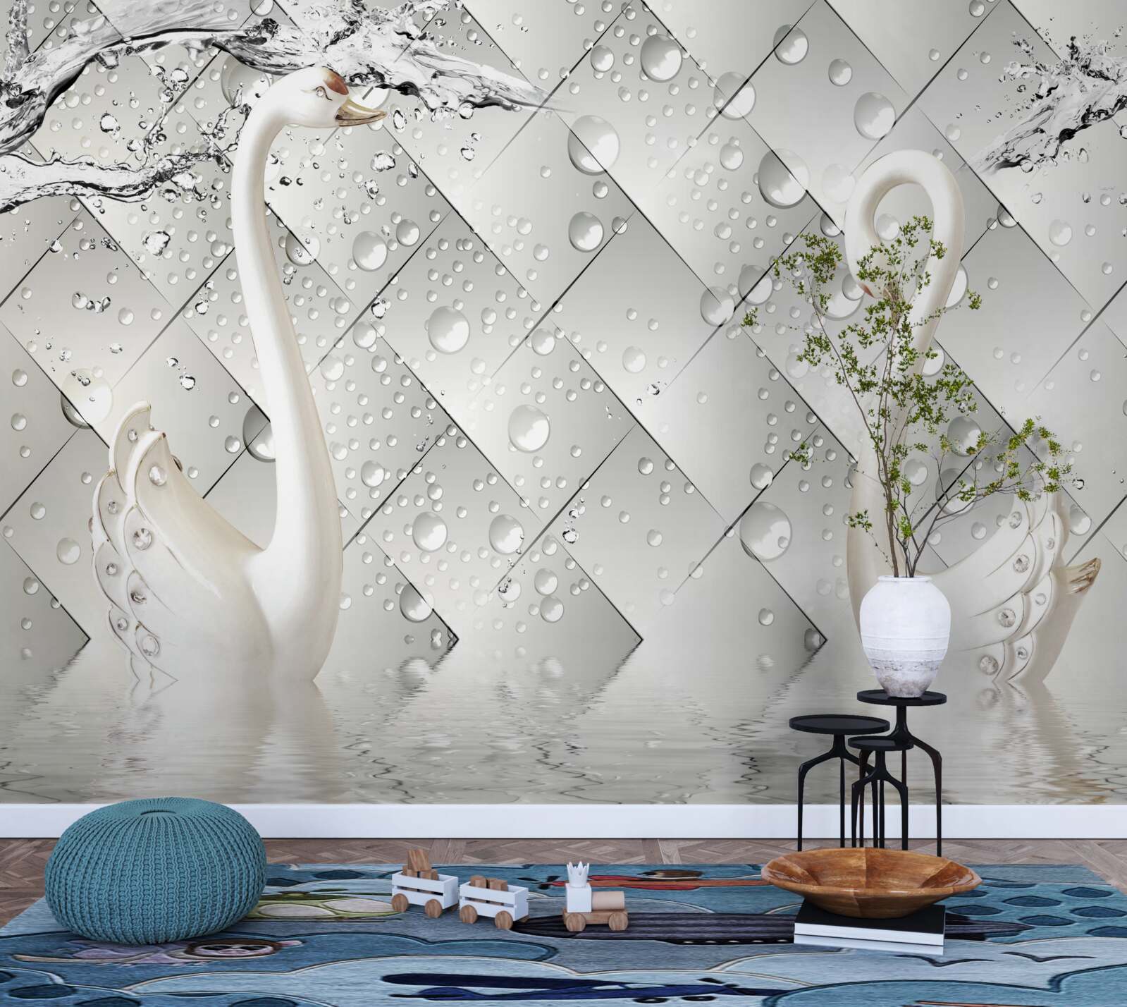 Fotobehang witte muur en behang