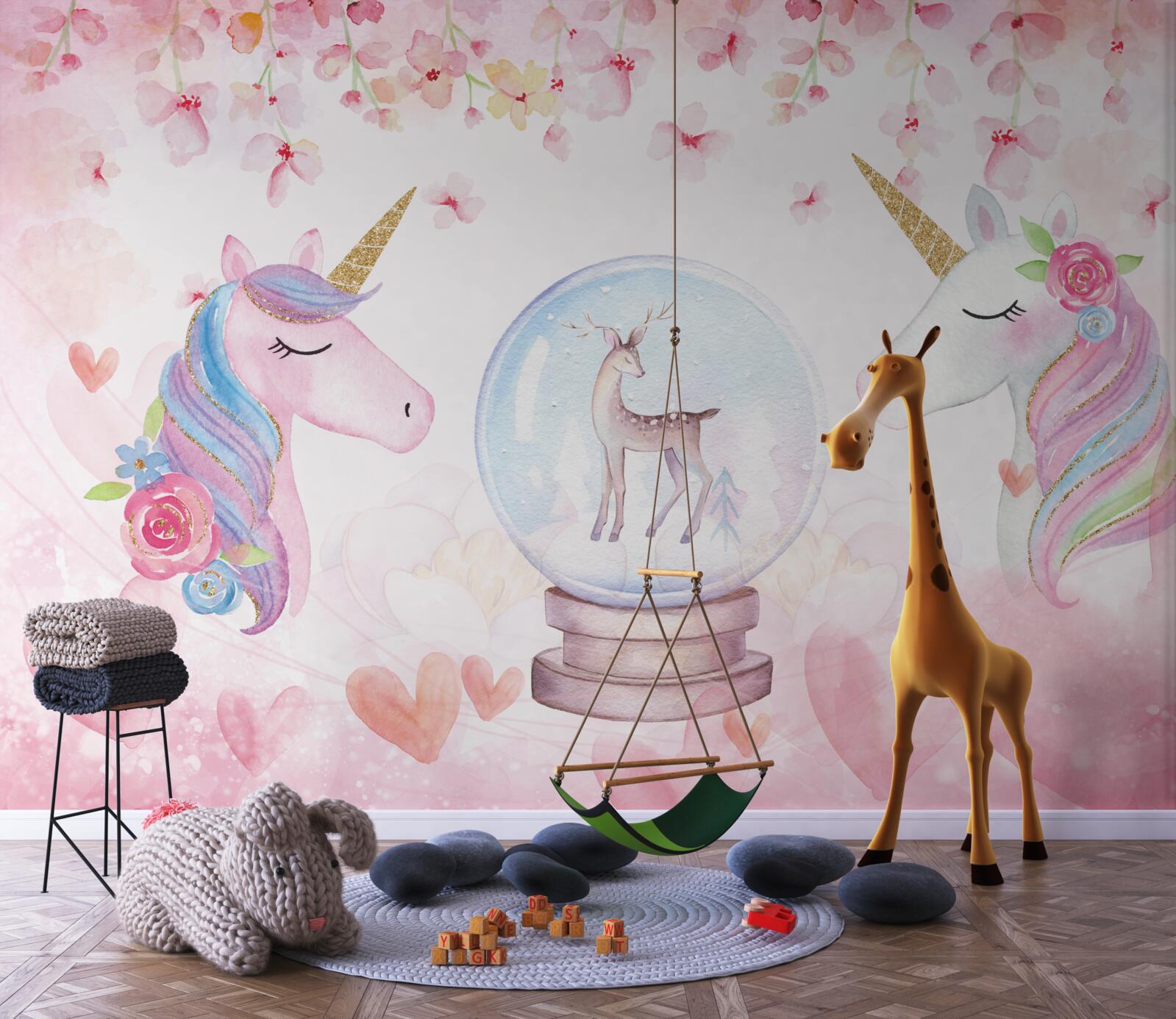 Fotobehang in de kinderkamer zijn er eenhoorns