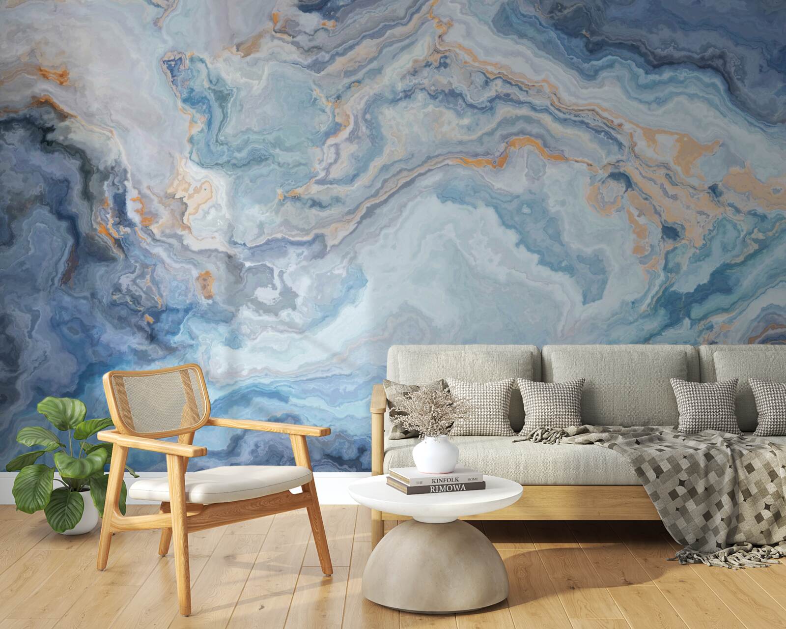 Fotobehang mineraal met een blauwe tint op een muurschildering