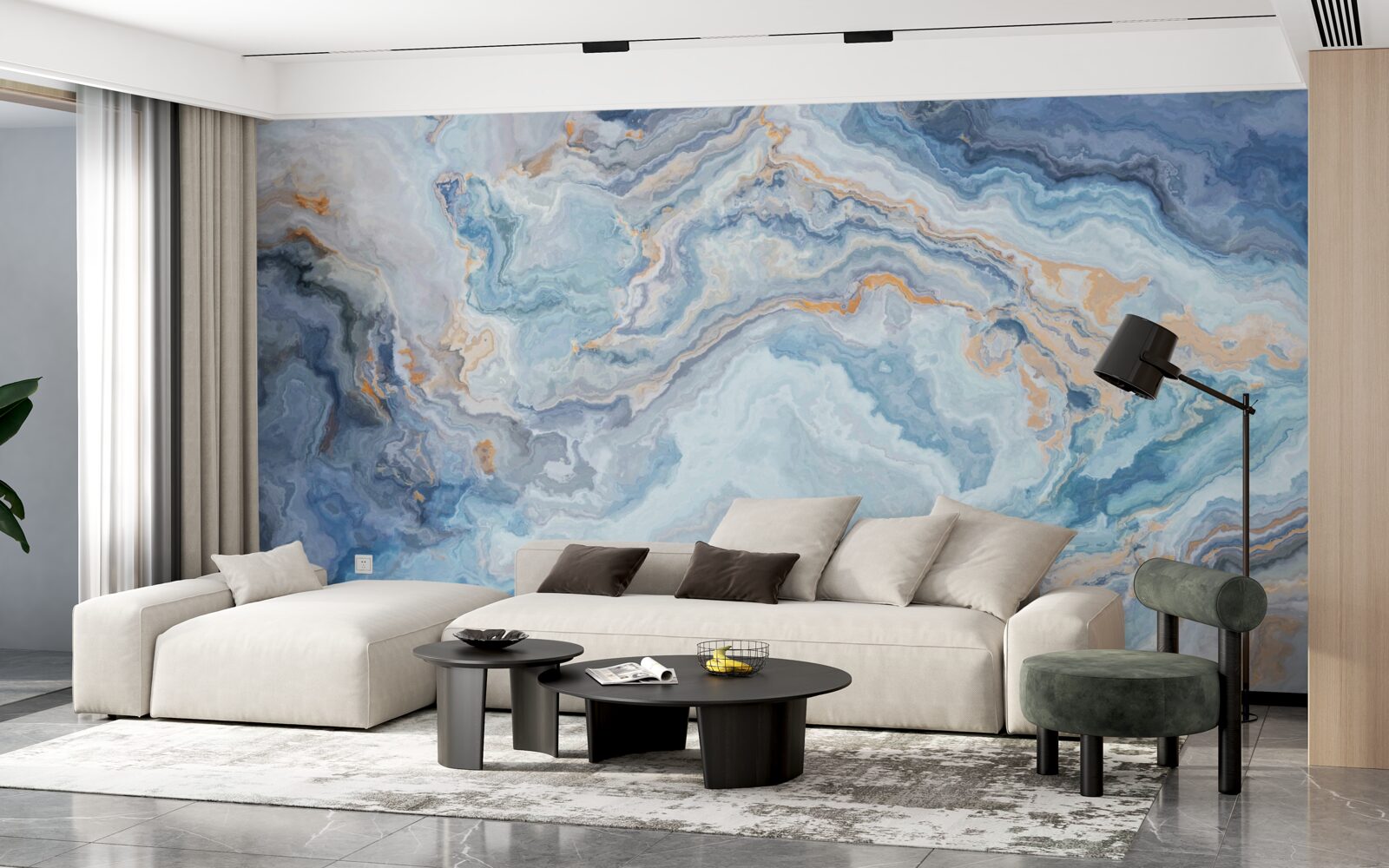 Fotobehang mineraal met een blauwe tint op een muurschildering