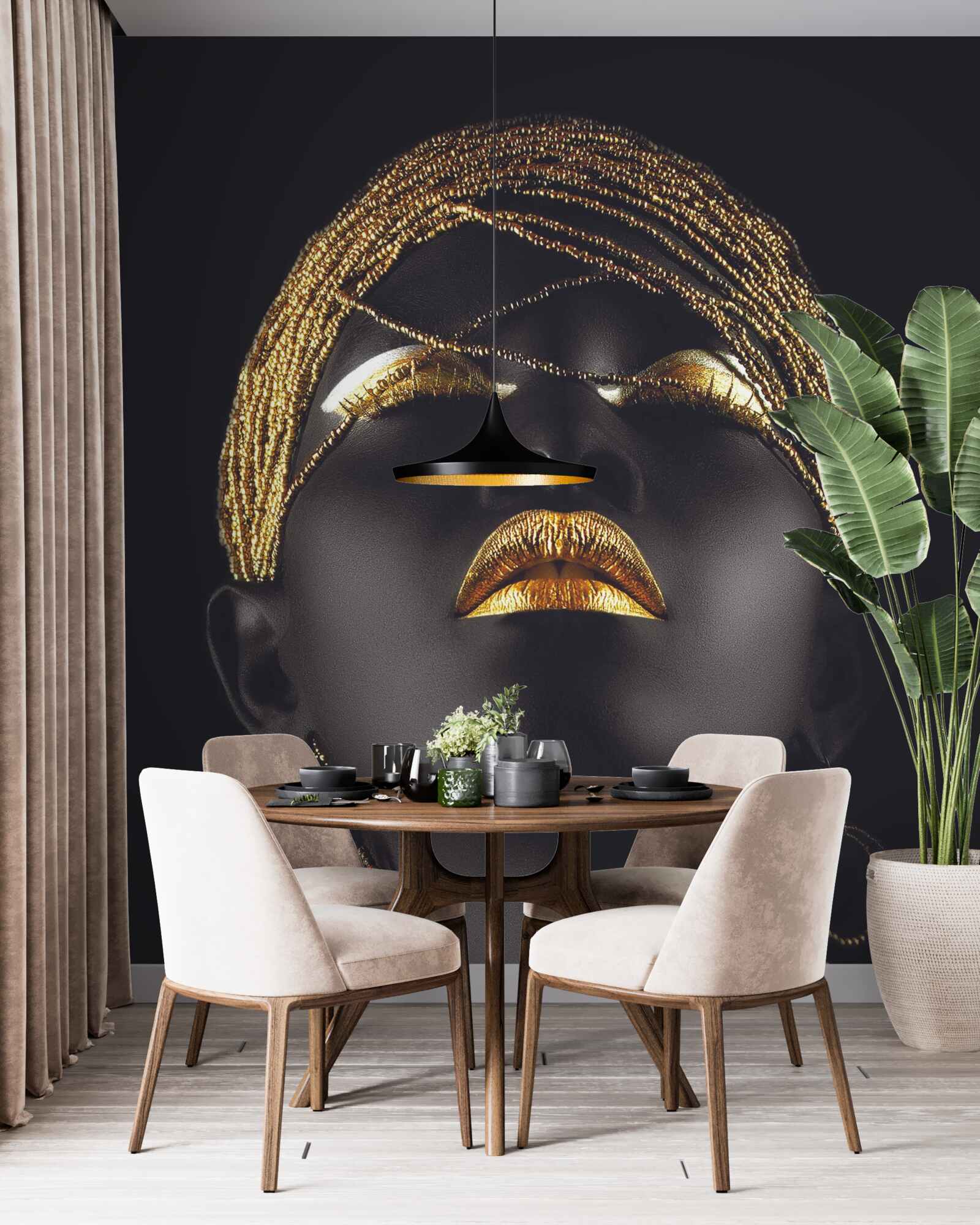 Fotobehang dame met gouden sieraden