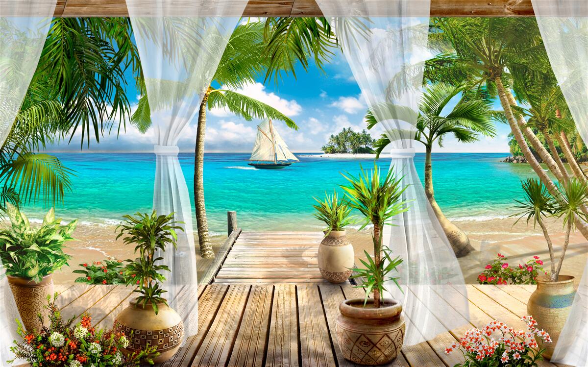 Fotobehang veranda dicht bij de oceaan