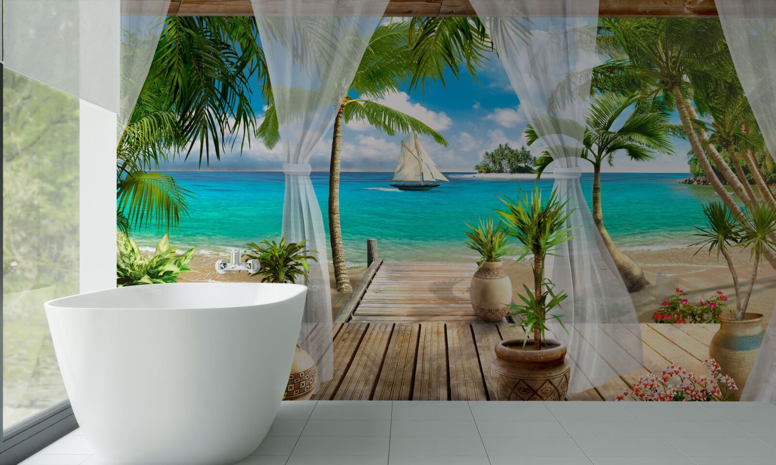 Fotobehang veranda dicht bij de oceaan