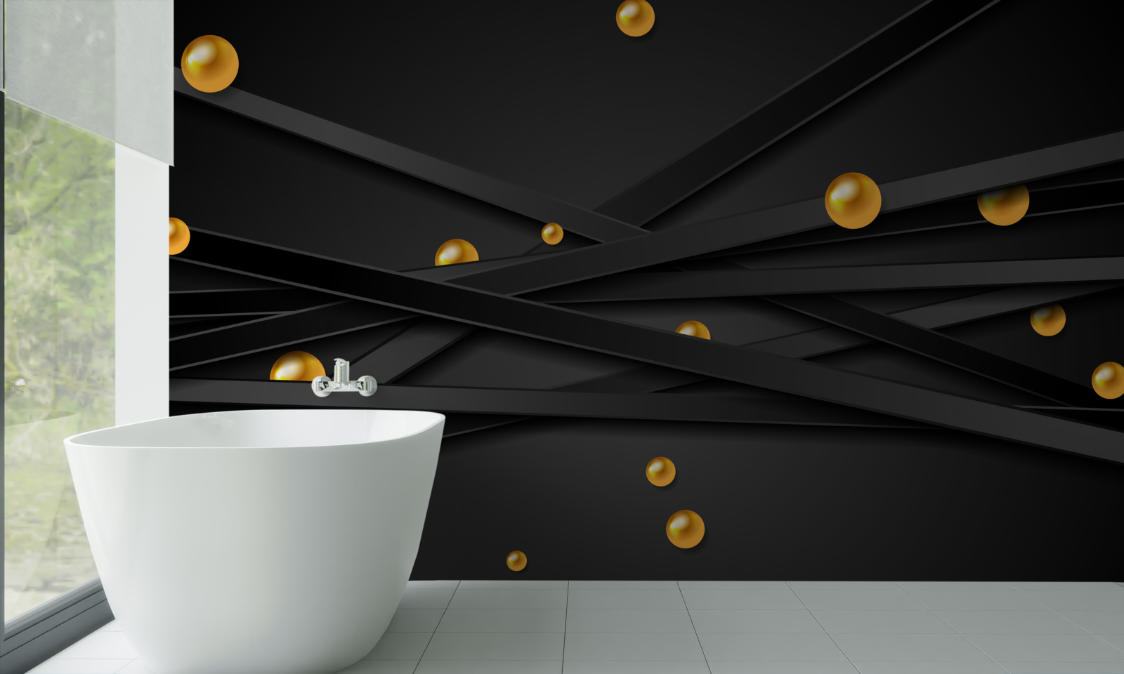 Fotobehang gouden cirkels hangen aan de muur