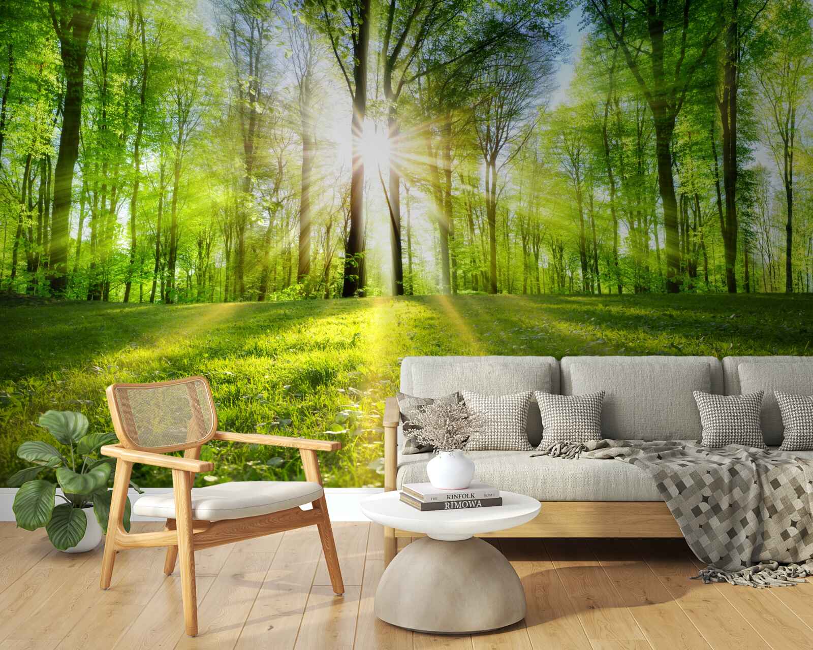 Fotobehang de zonnestralen dringen door de bomen