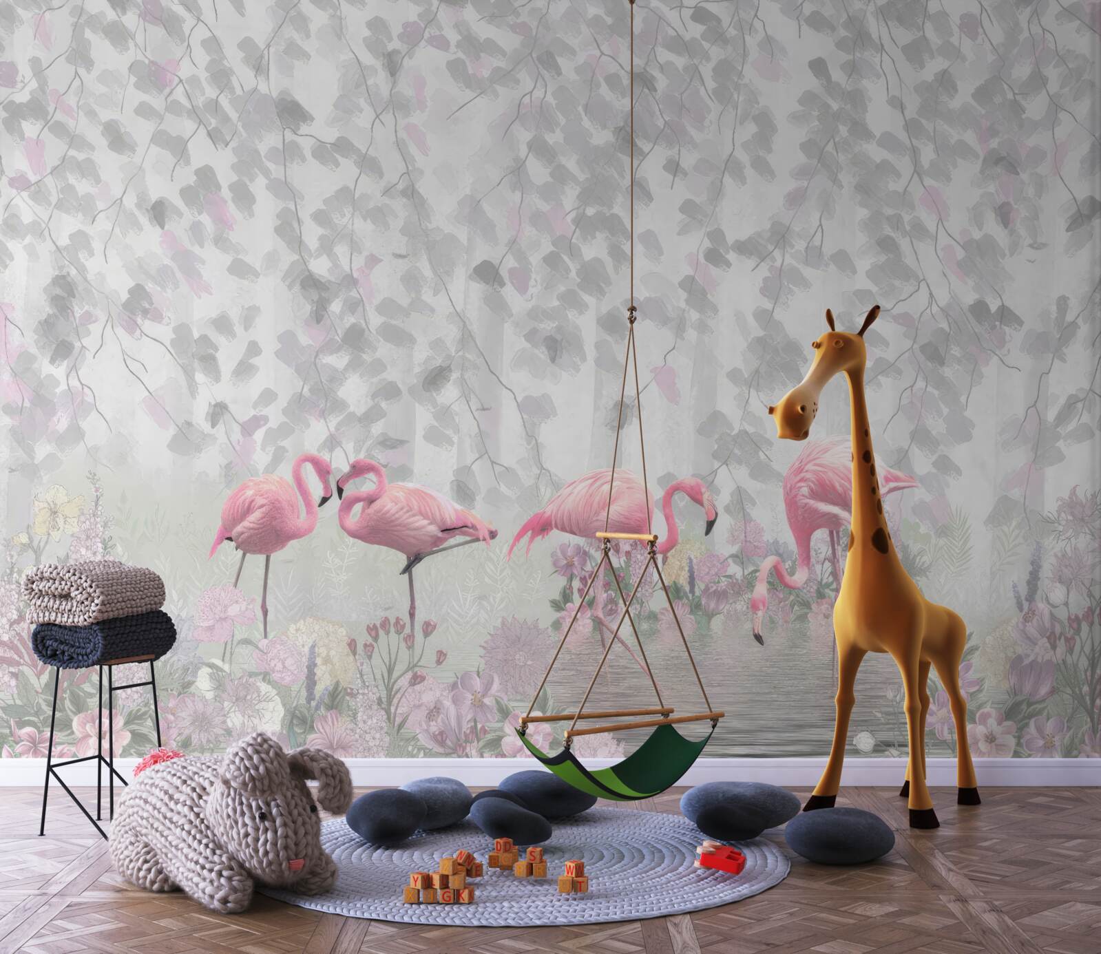 Fotobehang roze flamingo