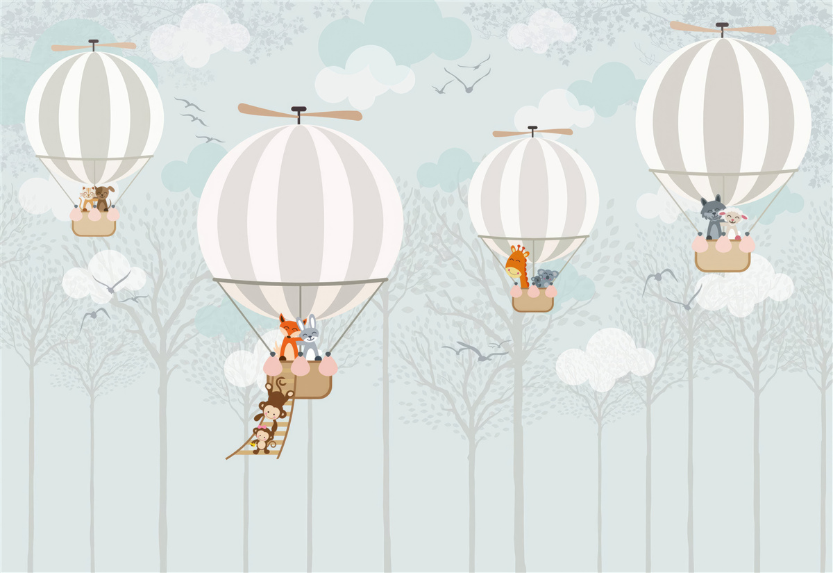 Fotobehang illustratielijn met betrekking tot de heteluchtballon