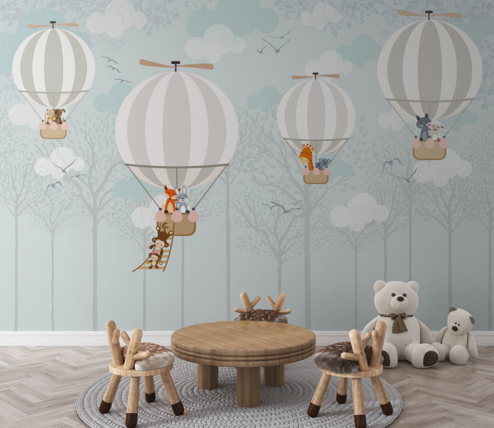 Fotobehang illustratielijn met betrekking tot de heteluchtballon
