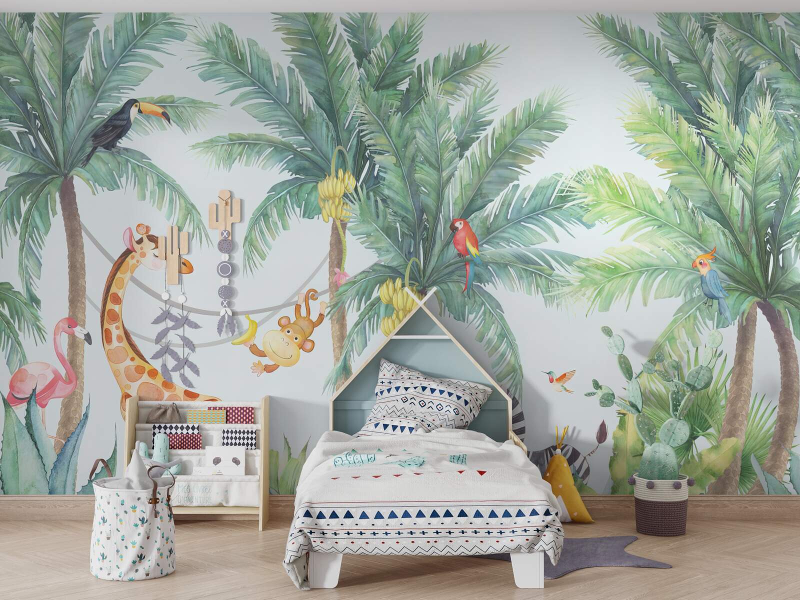 Fotobehang behang en giraffen, behalve één giraffe