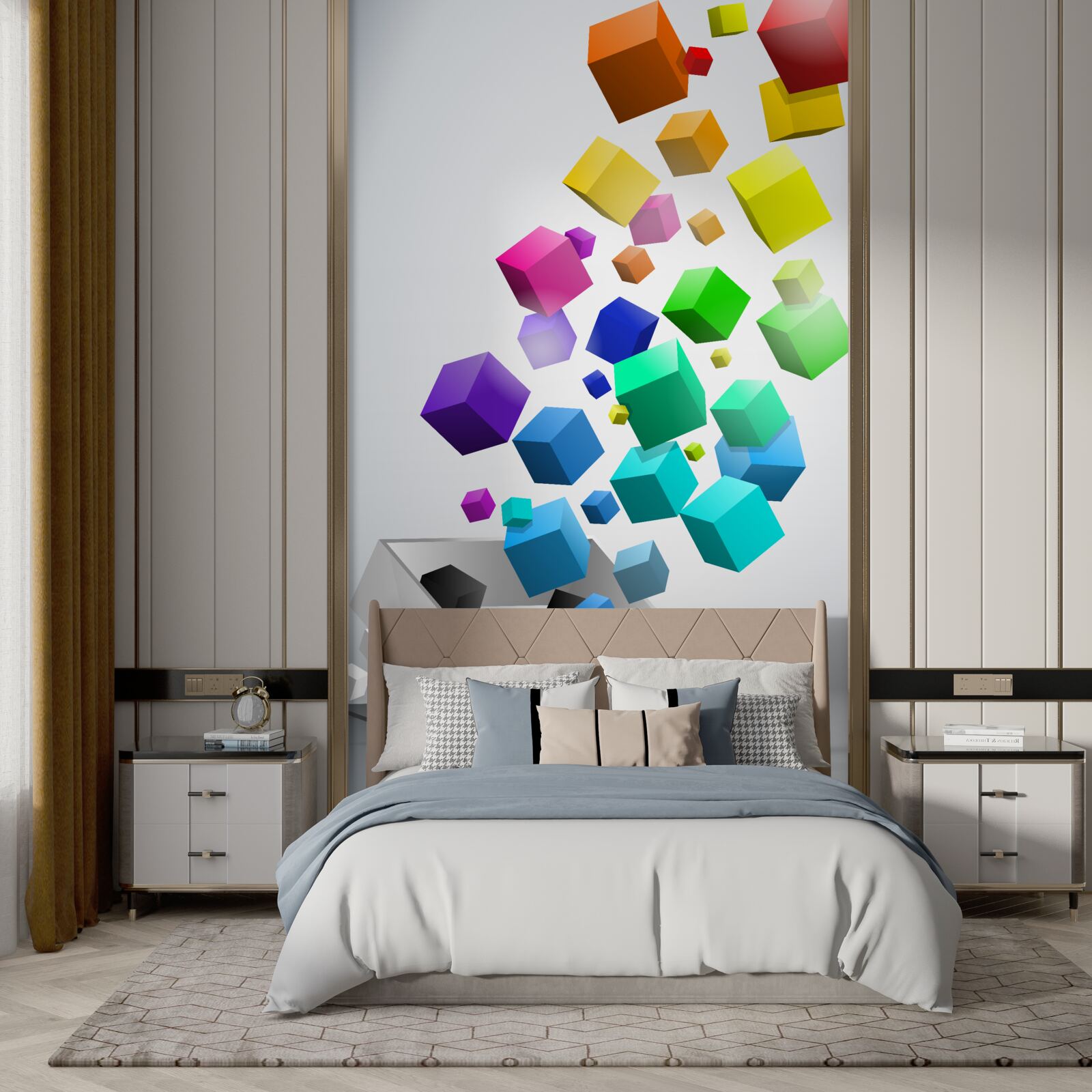 Fotobehang kubussen van alle kleuren gaan omhoog