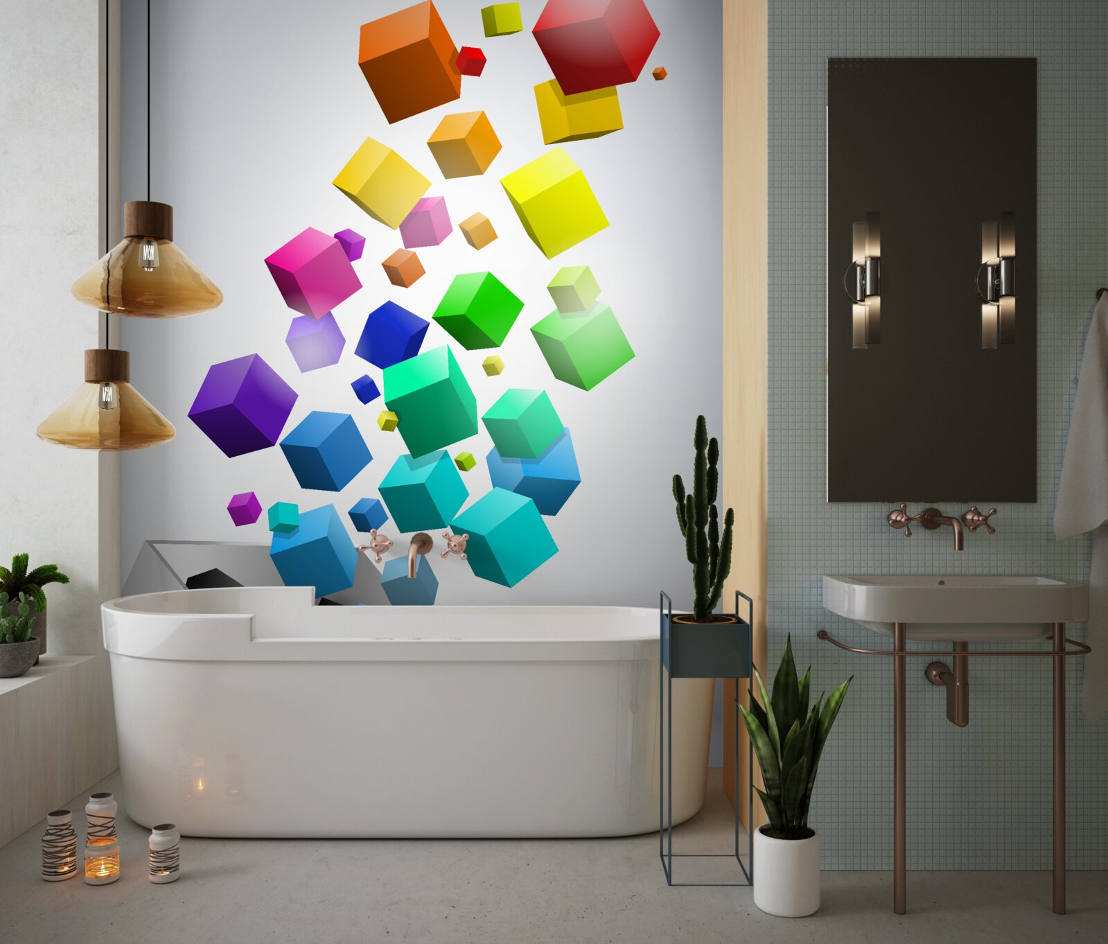 Fotobehang kubussen van alle kleuren gaan omhoog