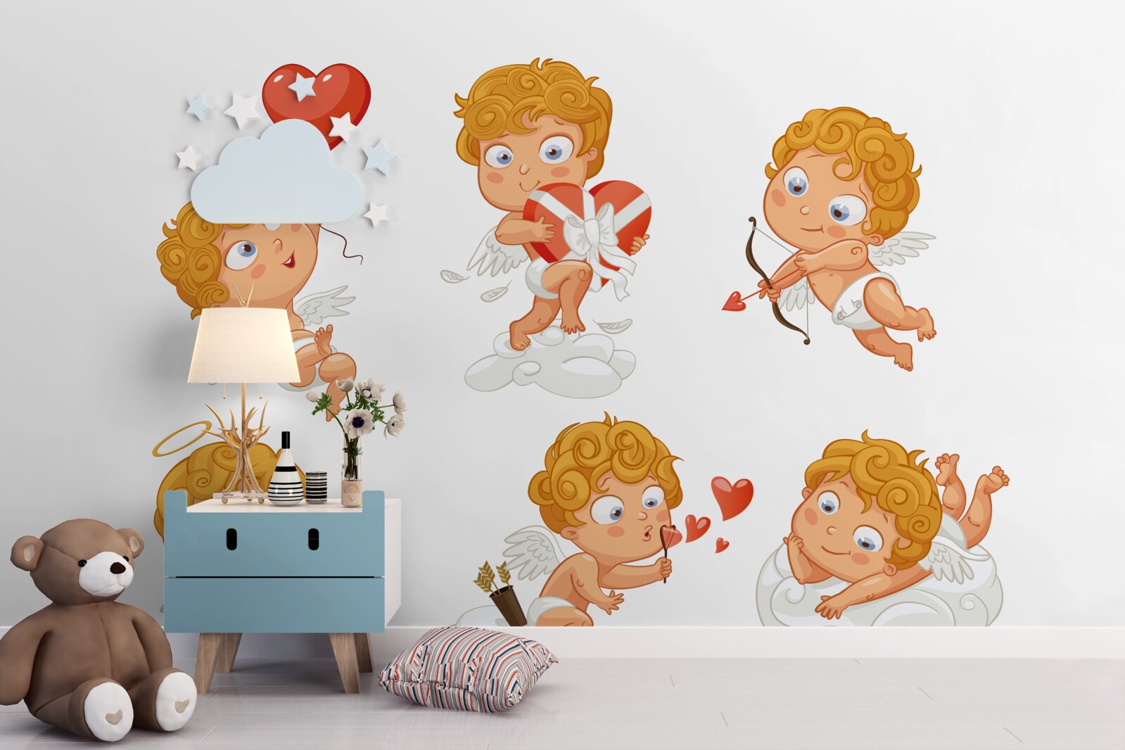 Fotobehang cupido's zijn gepassioneerd over hun taken