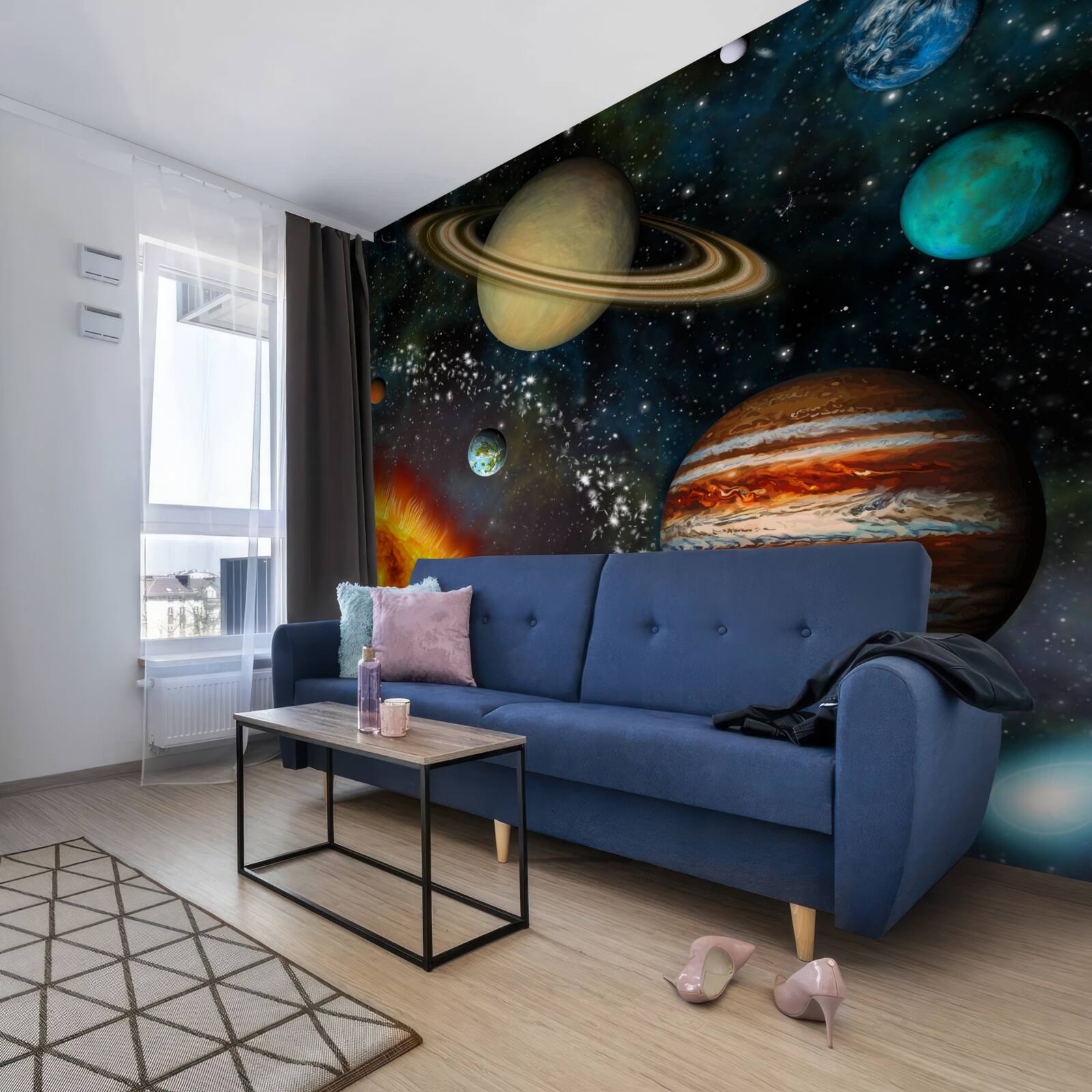 Fotobehang planeten die rond de zon draaien