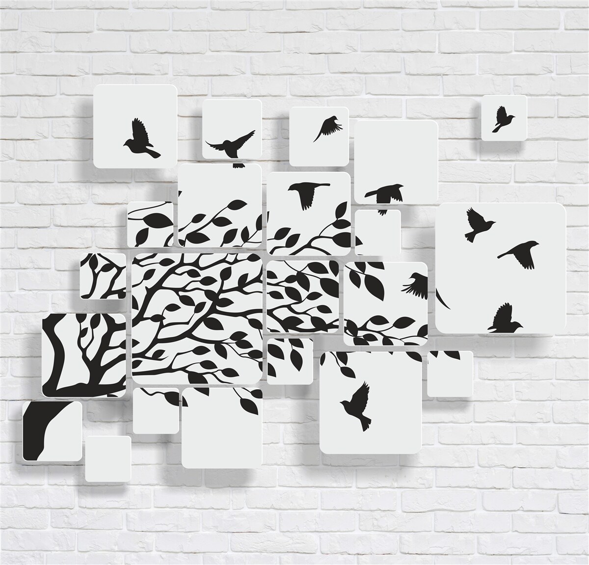 Fotobehang met de wind verlaten de vogels de boom
