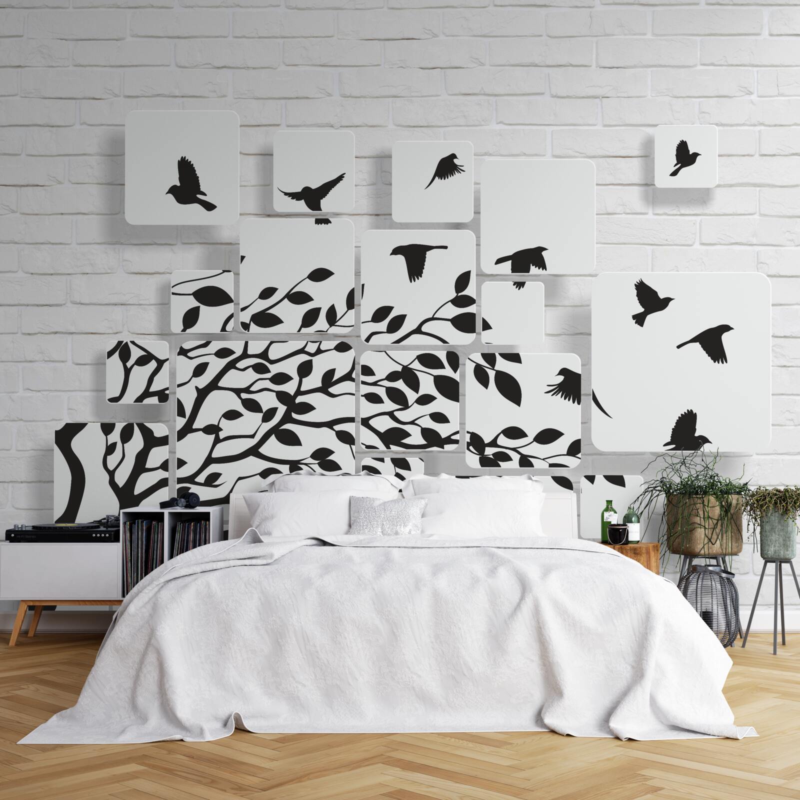 Fotobehang met de wind verlaten de vogels de boom