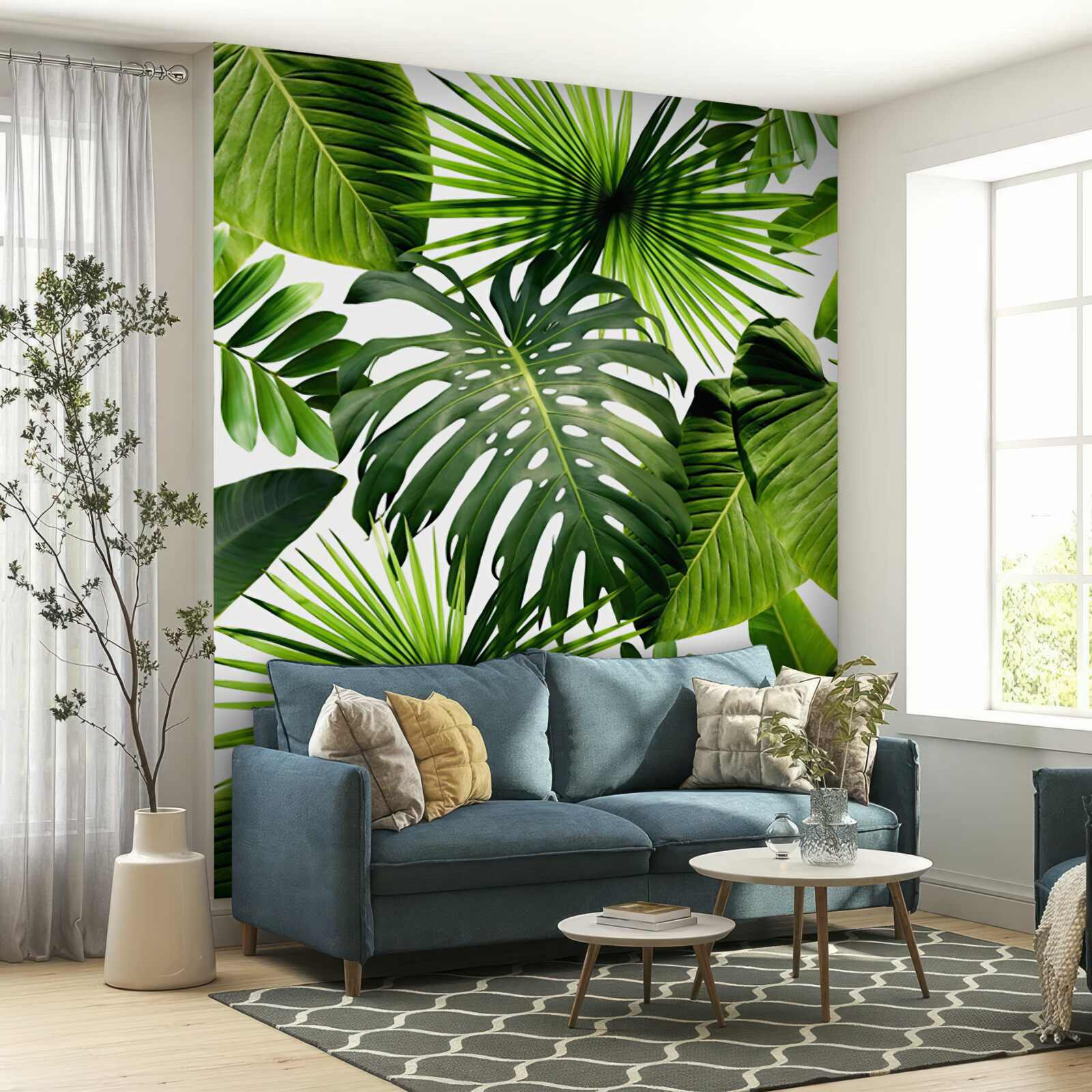 Fotobehang grote groene bladeren van tropische planten