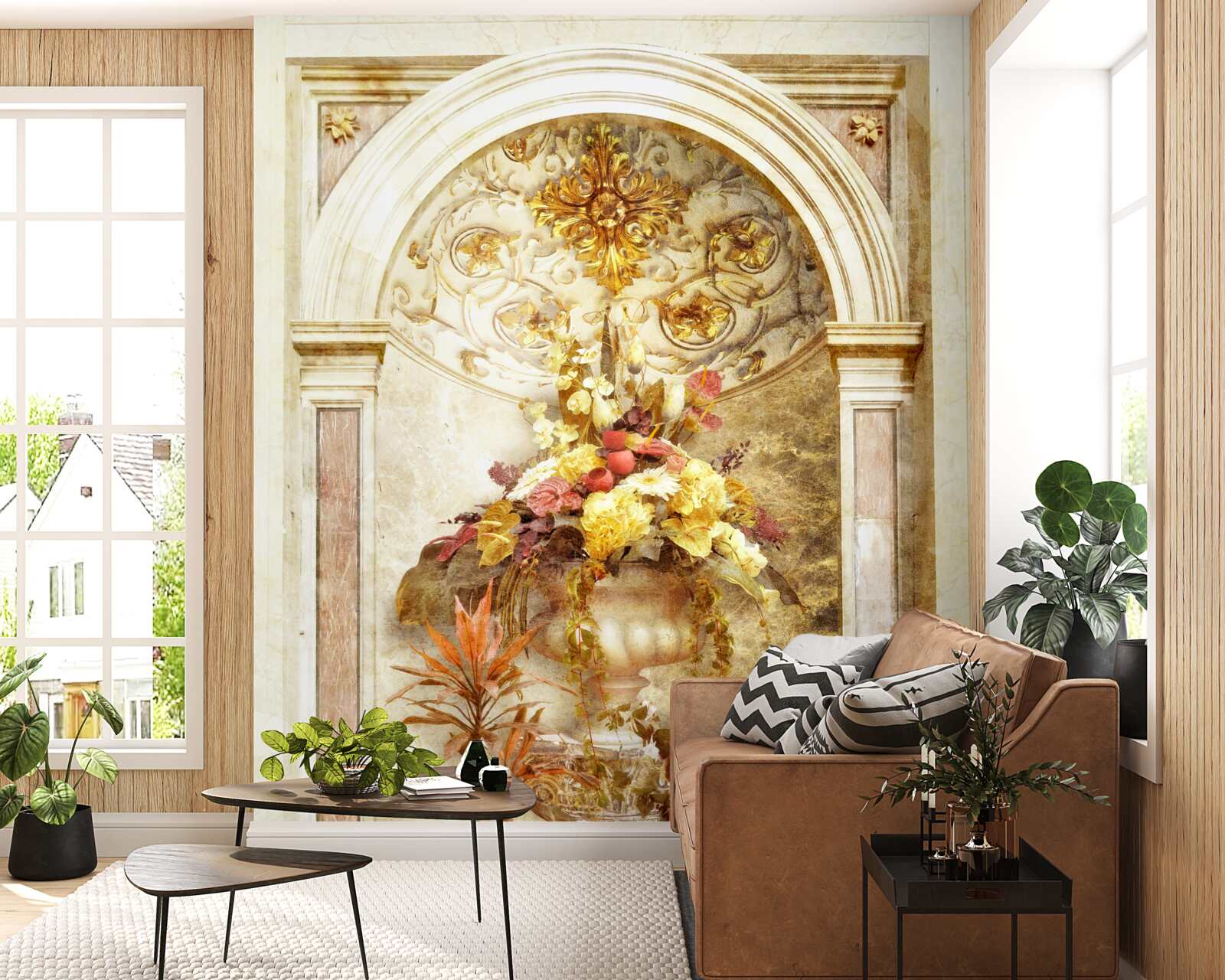 Fotobehang rechthoekige boog versierd met herfsttinten