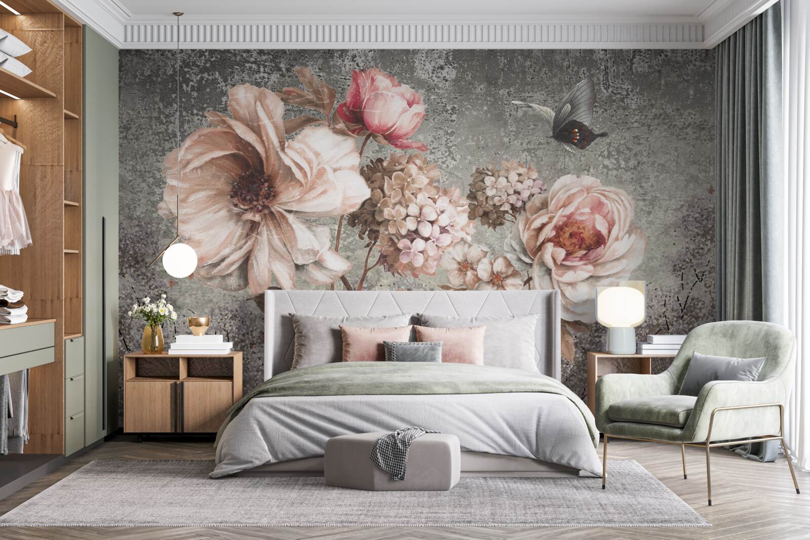 Fotobehang zachtroze knoppen van prachtige bloemen