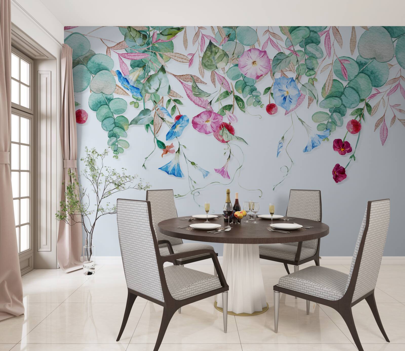 Fotobehang geurige combinatie van groen en bloemen