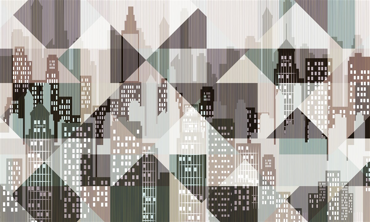 Fotobehang huizen in abstracte stijl