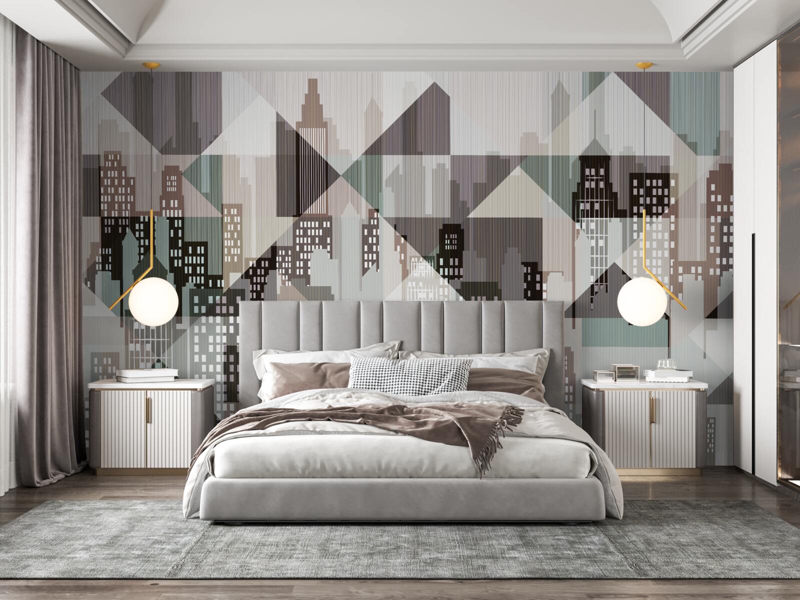 Fotobehang huizen in abstracte stijl