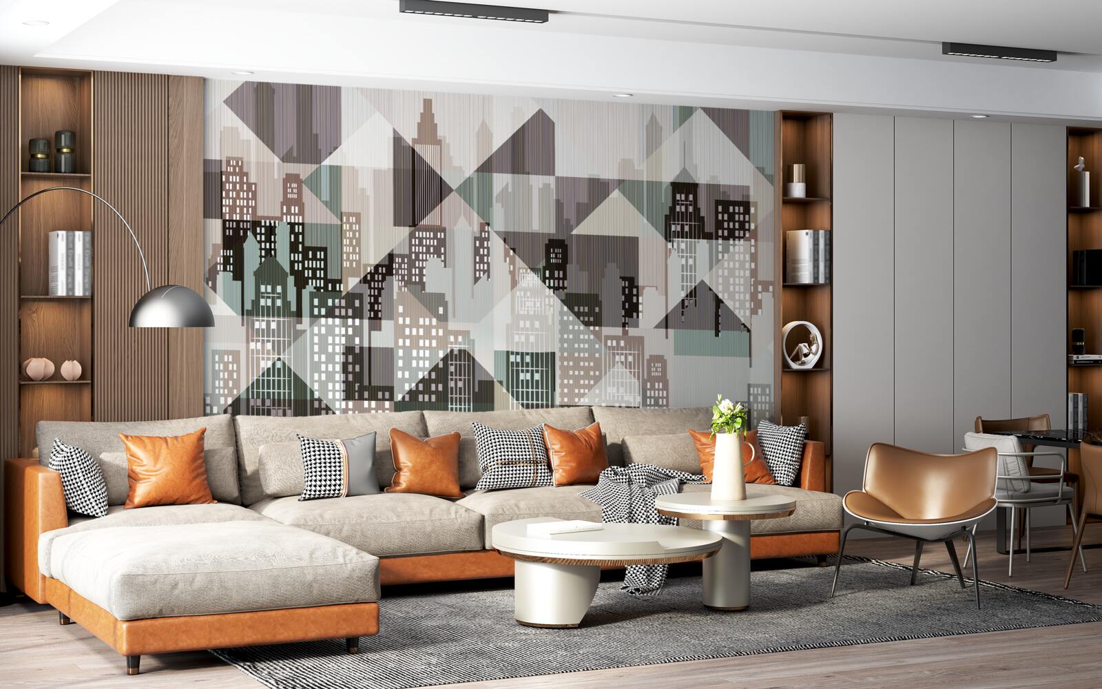 Fotobehang huizen in abstracte stijl