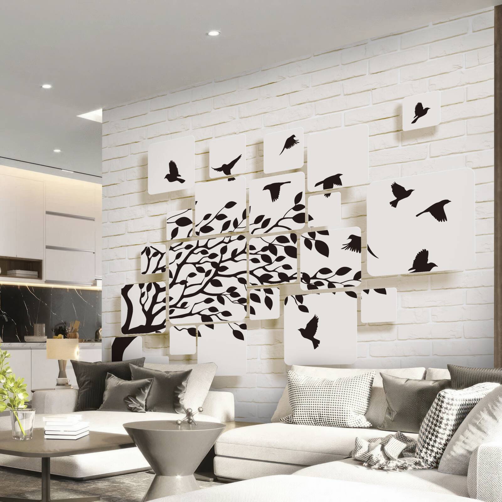 Fotobehang vogels verlaten de boom onder een windvlaag