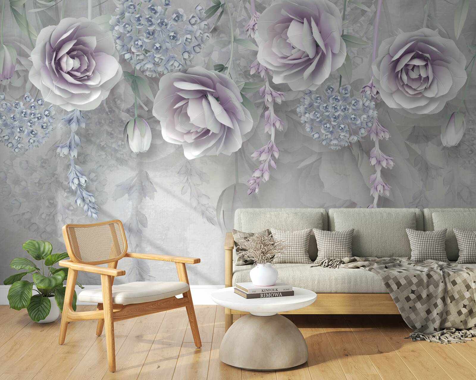 Fotobehang heldere rozen op een grijze achtergrond