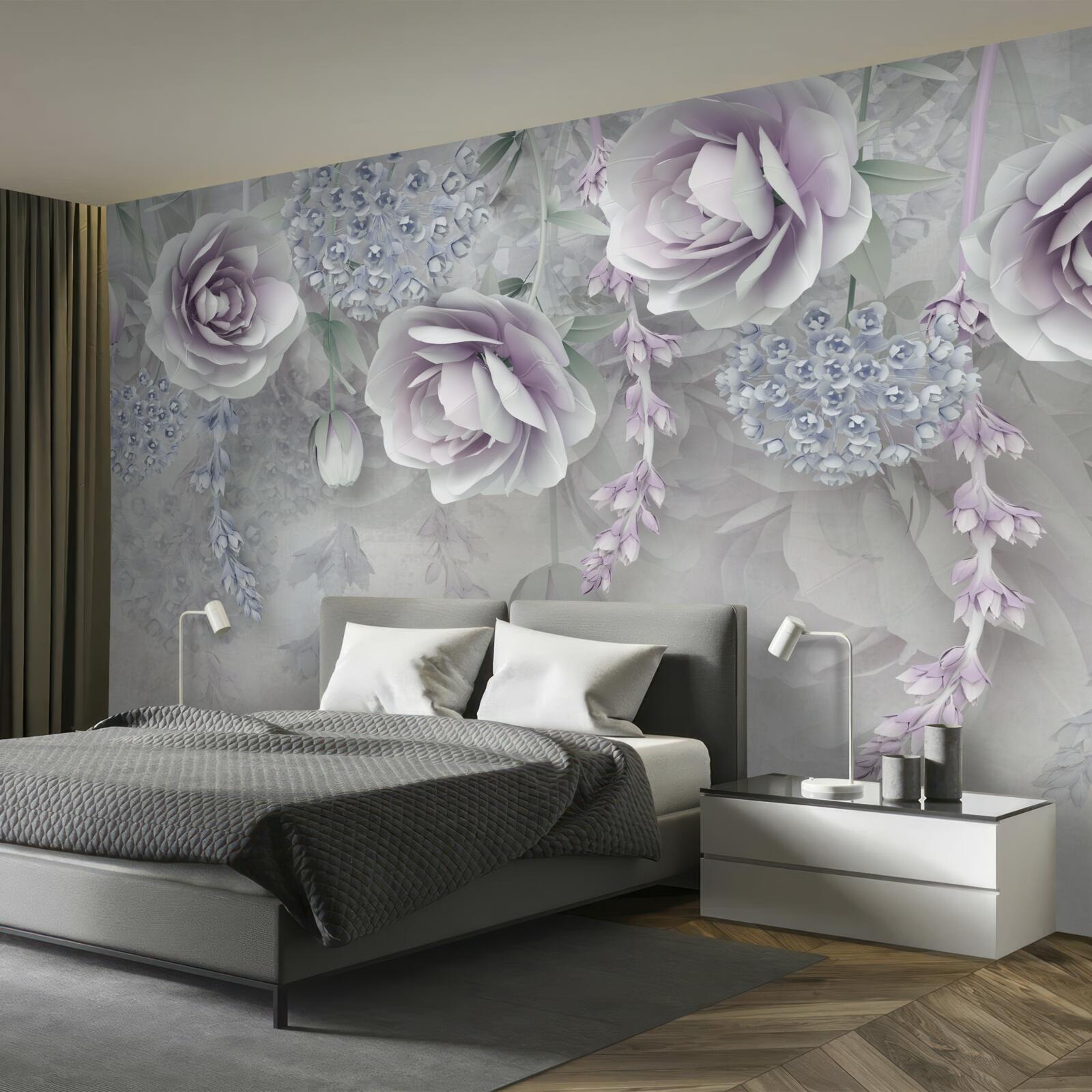 Fotobehang heldere rozen op een grijze achtergrond