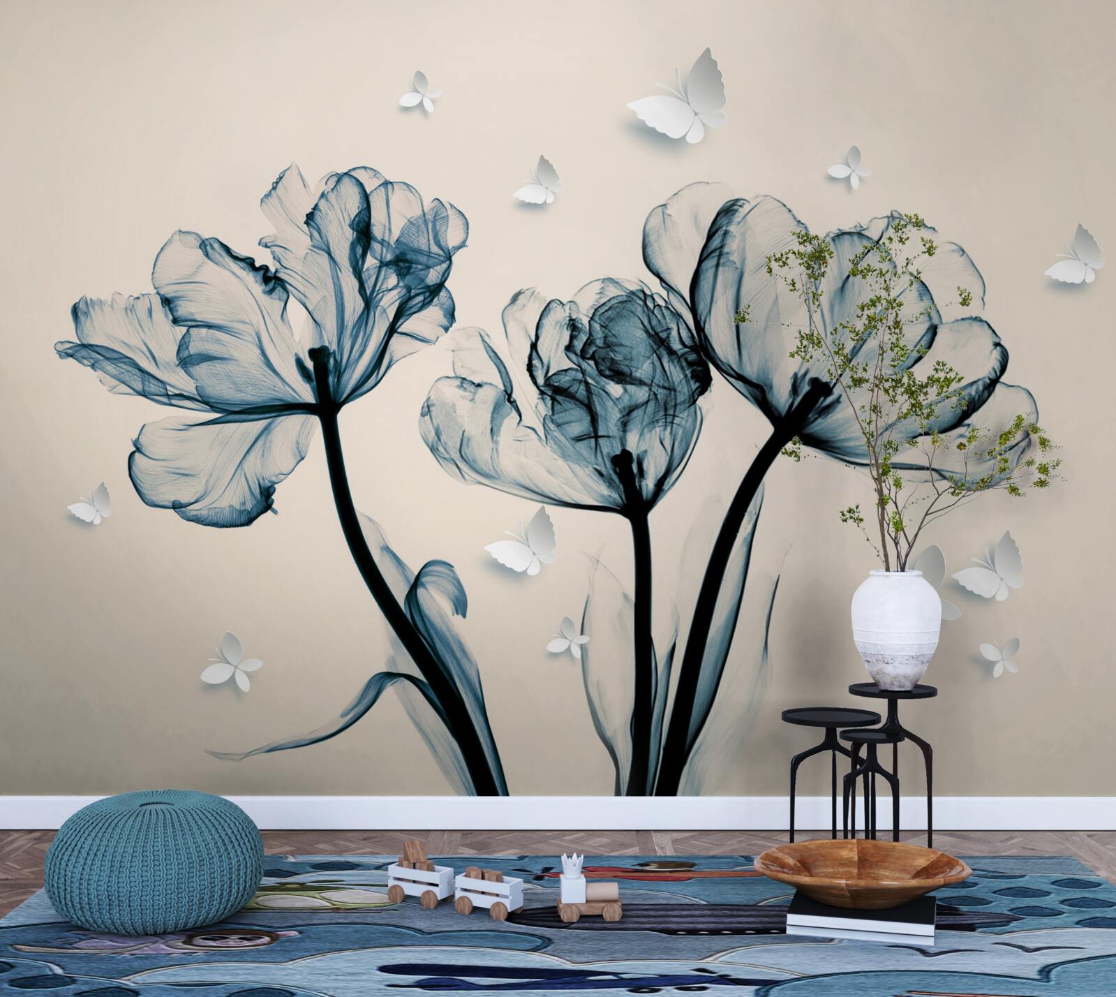 Fotobehang lichte motten vliegen over planten