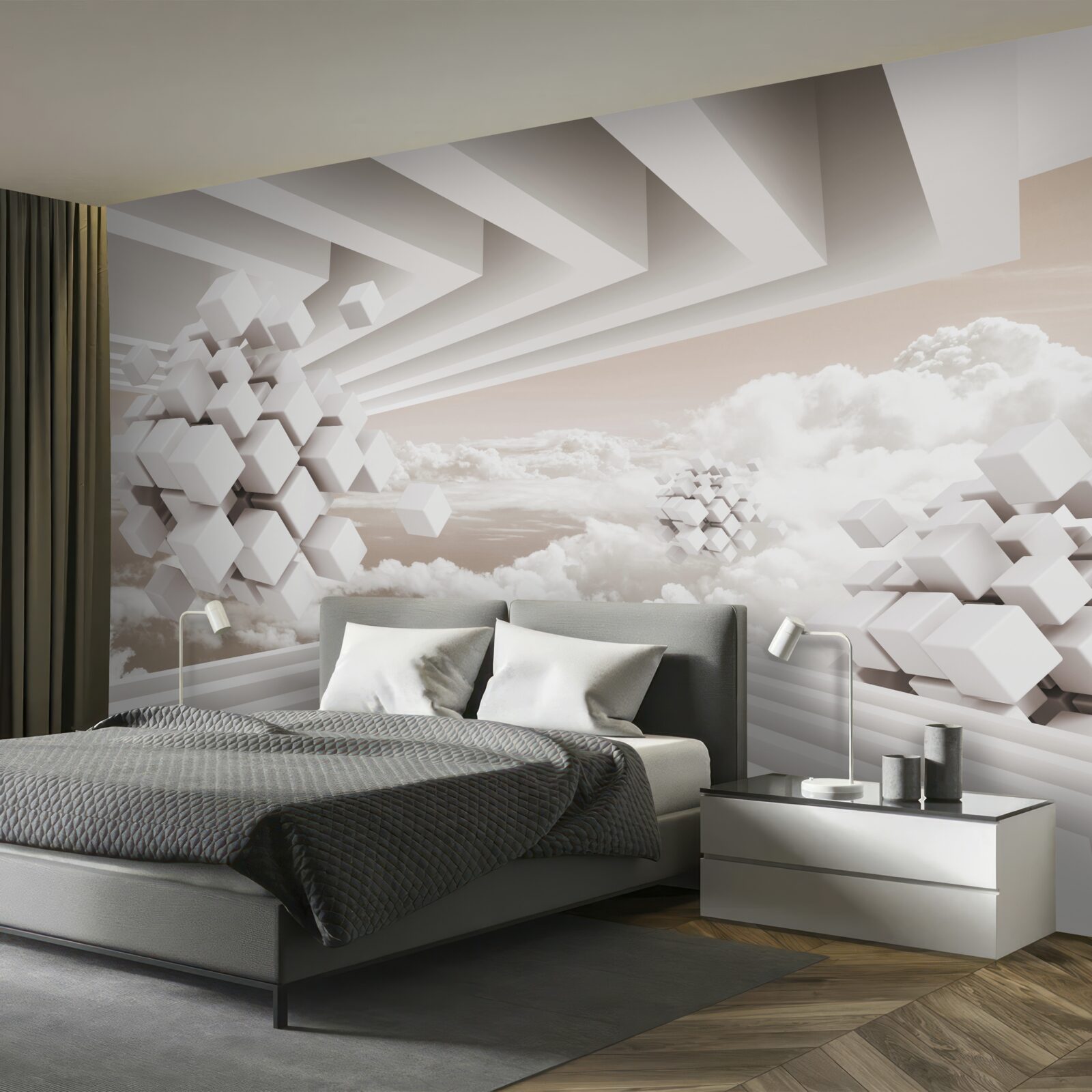 Fotobehang 3d wolken op een helder oppervlak