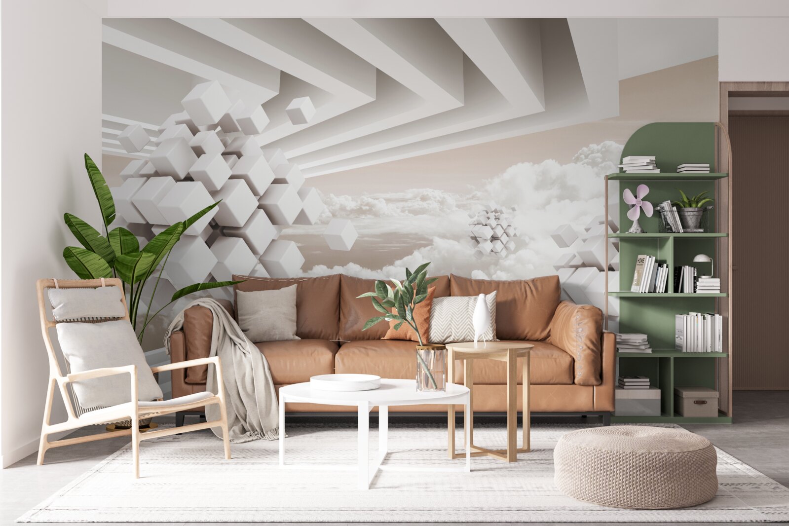 Fotobehang 3d wolken op een helder oppervlak