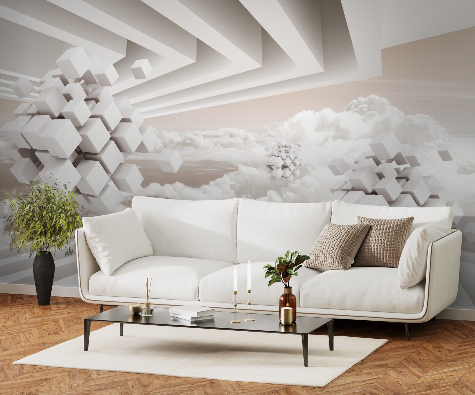 Fotobehang 3d wolken op een helder oppervlak