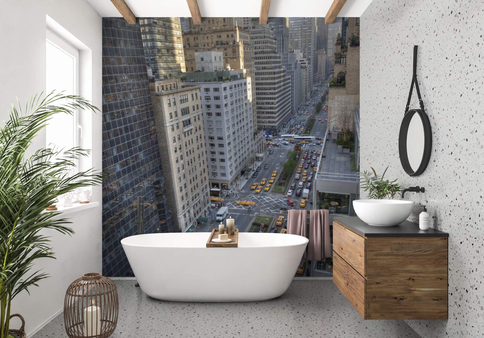 Fotobehang uitzicht op skyline met weg