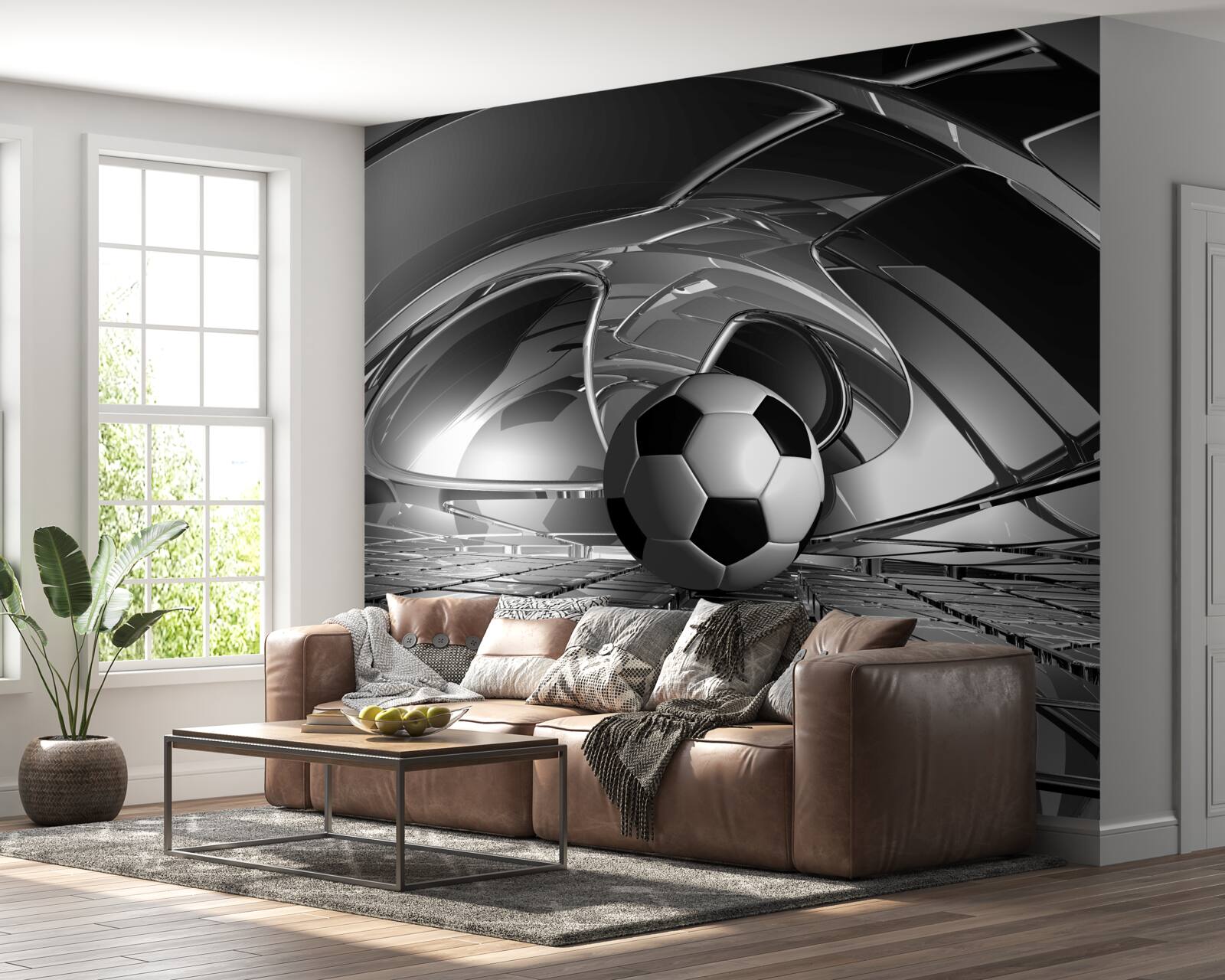 Fotobehang voetbal op een glazen oppervlak