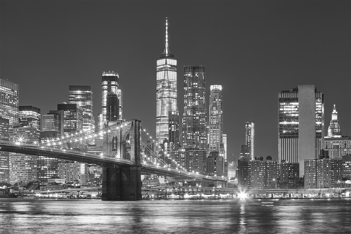 Fotobehang avondaanzicht van de brug van Manhattan