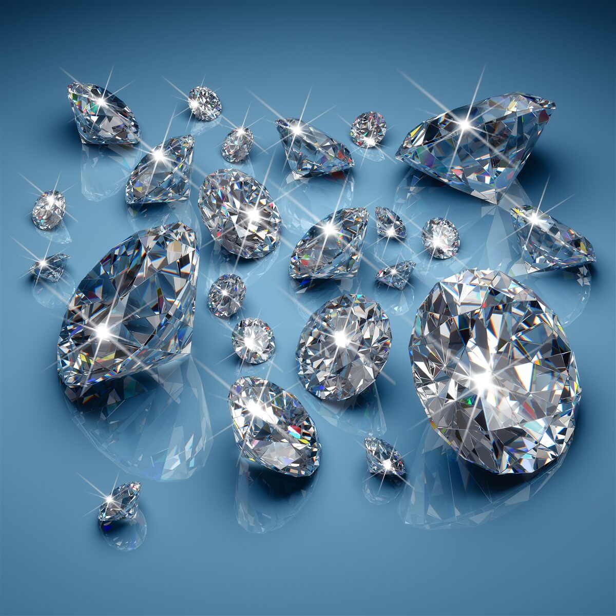 Fotobehang grote diamanten op blauw glas