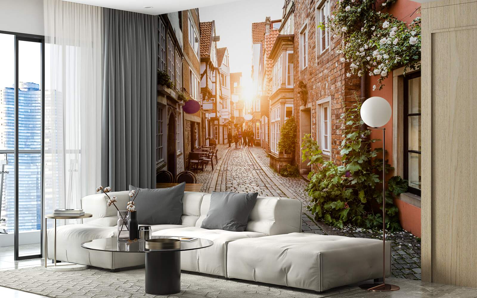 Fotobehang schilderachtige zonsopgang in een oude stad