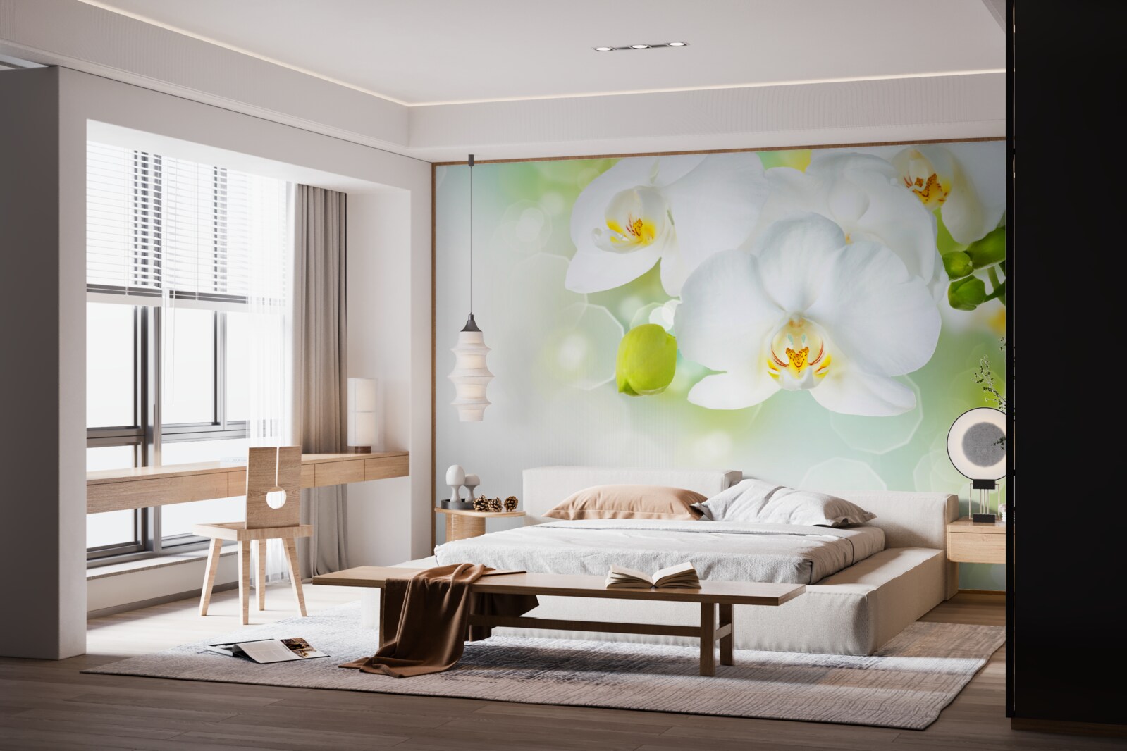 Fotobehang witte orchidee zweeft boven het water