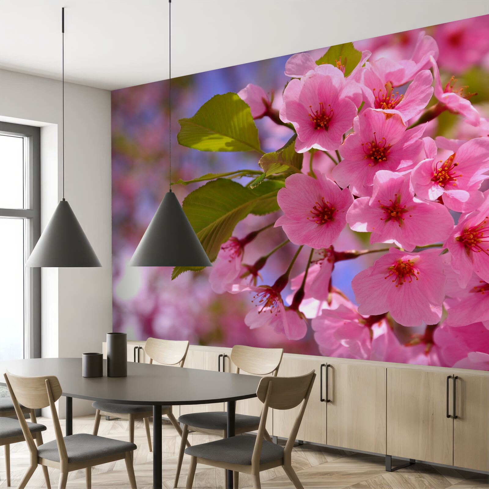 Fotobehang grote sakuraknoppen bloeien in de lente