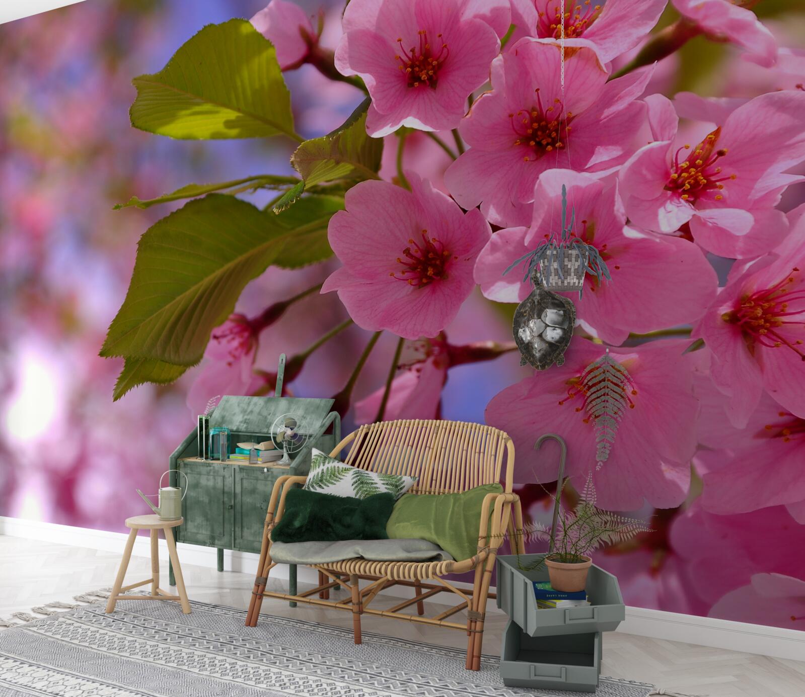 Fotobehang grote sakuraknoppen bloeien in de lente
