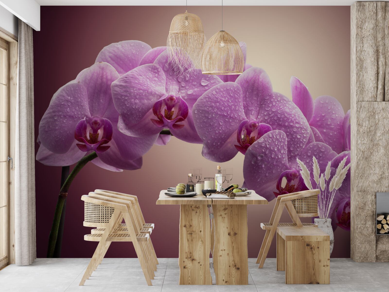 Fotobehang bloeiende tak van een seringorchidee