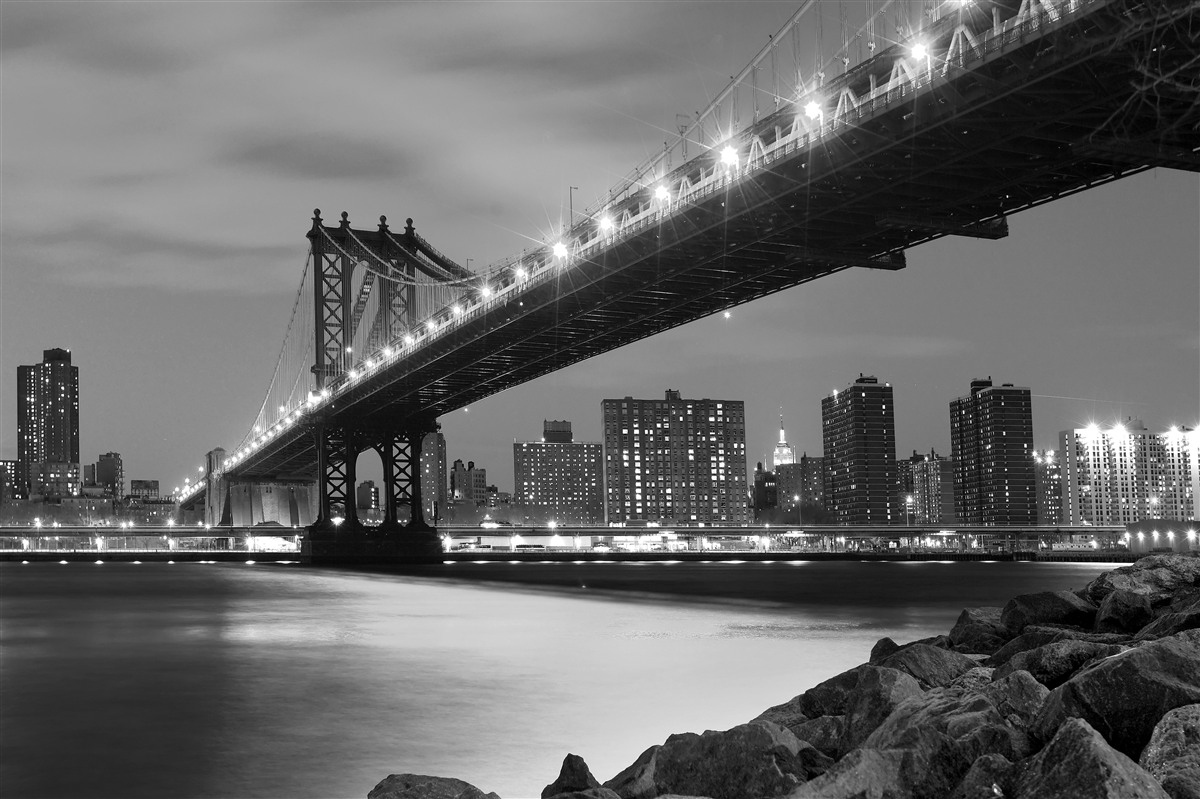 Fotobehang verlichting van de brug van manhattan