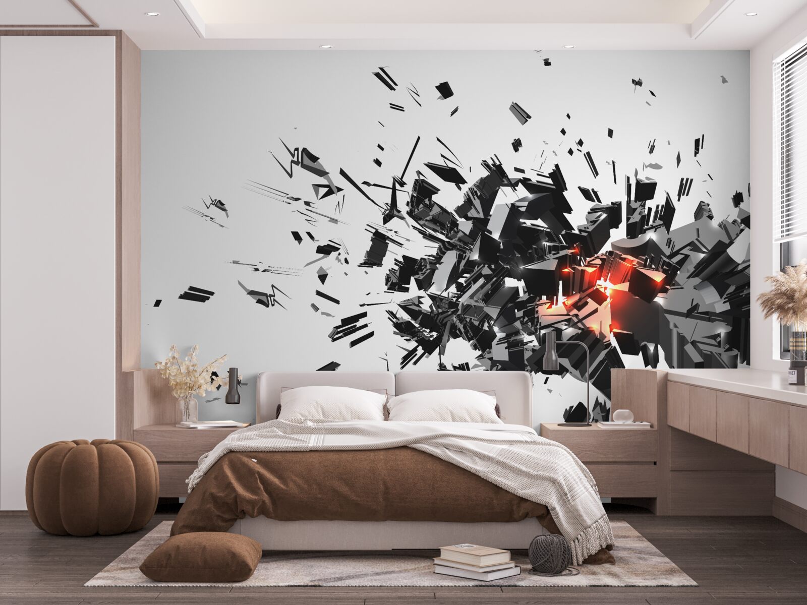 Fotobehang een explosie van zwarte verf in een abstracte vorm