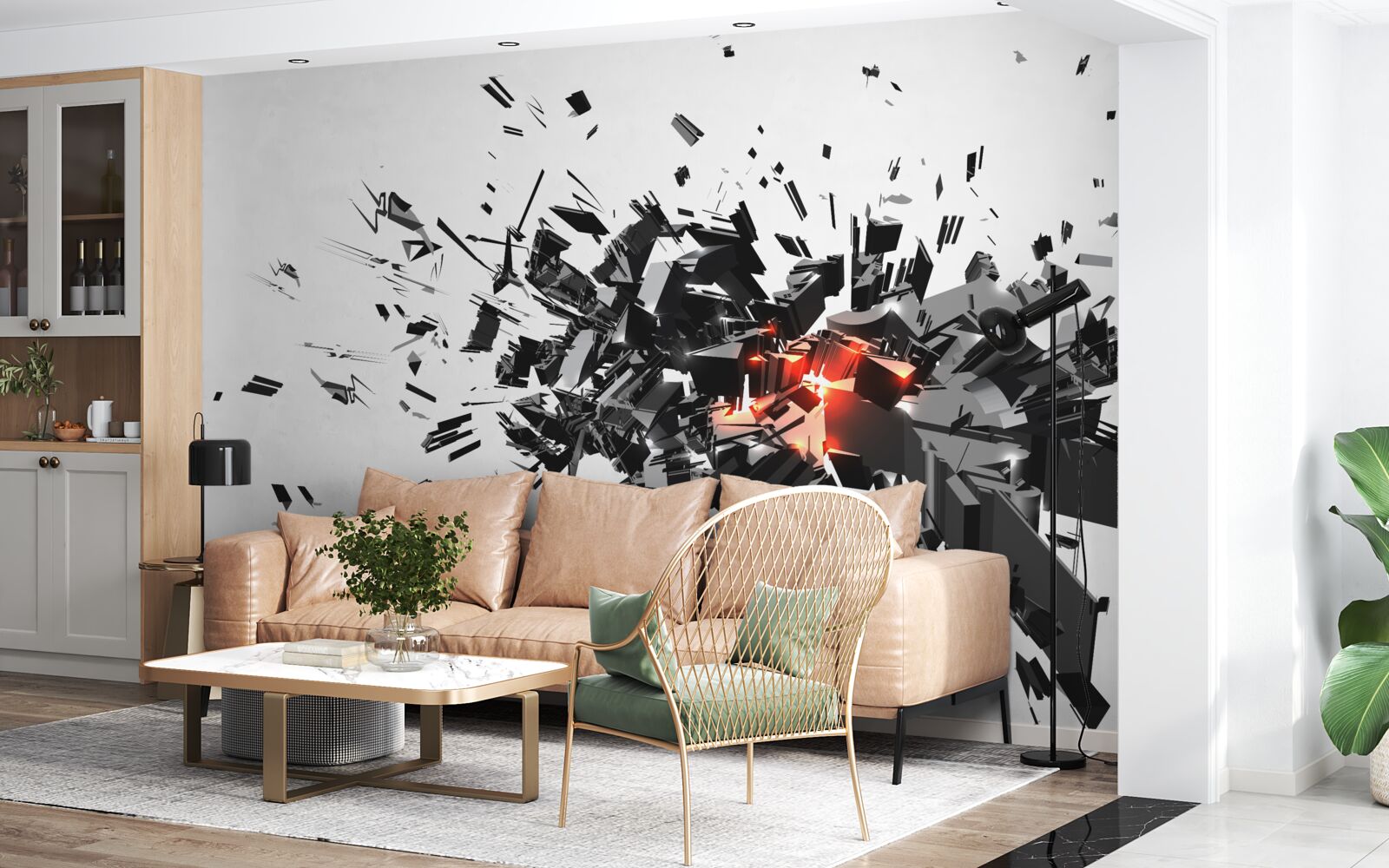 Fotobehang een explosie van zwarte verf in een abstracte vorm