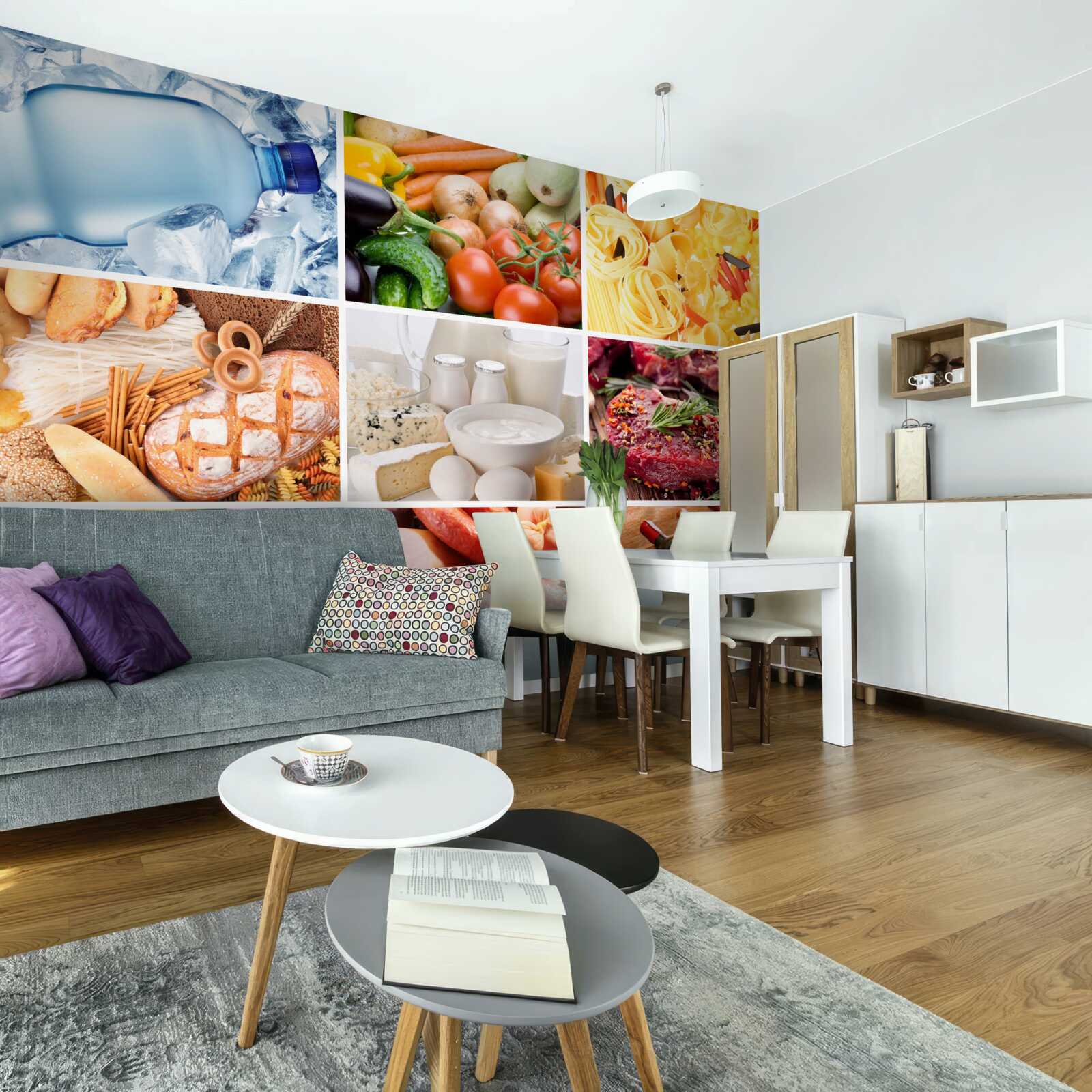 Fotobehang een reeks verschillende voedingsproducten