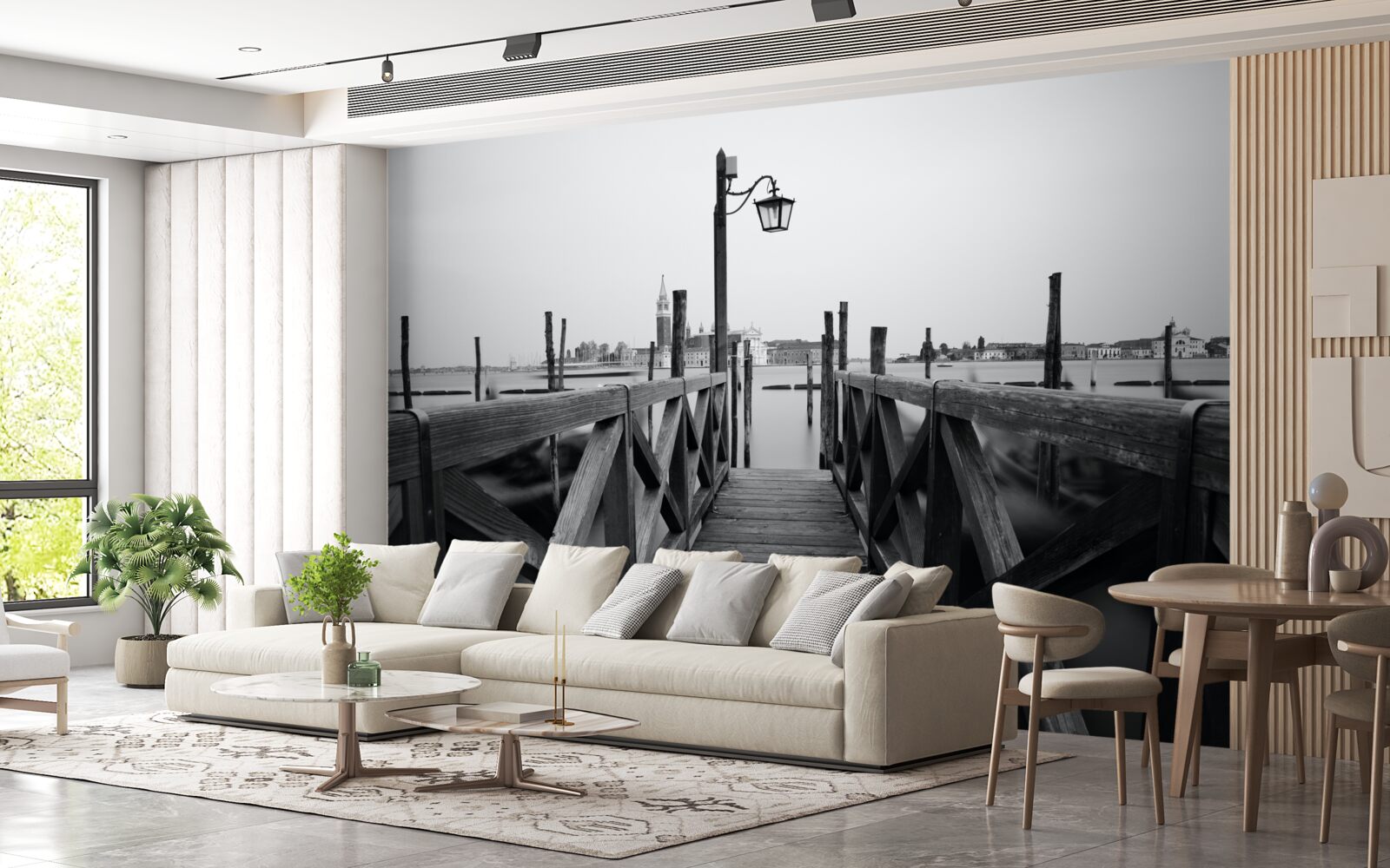 Fotobehang wal van hout naast water
