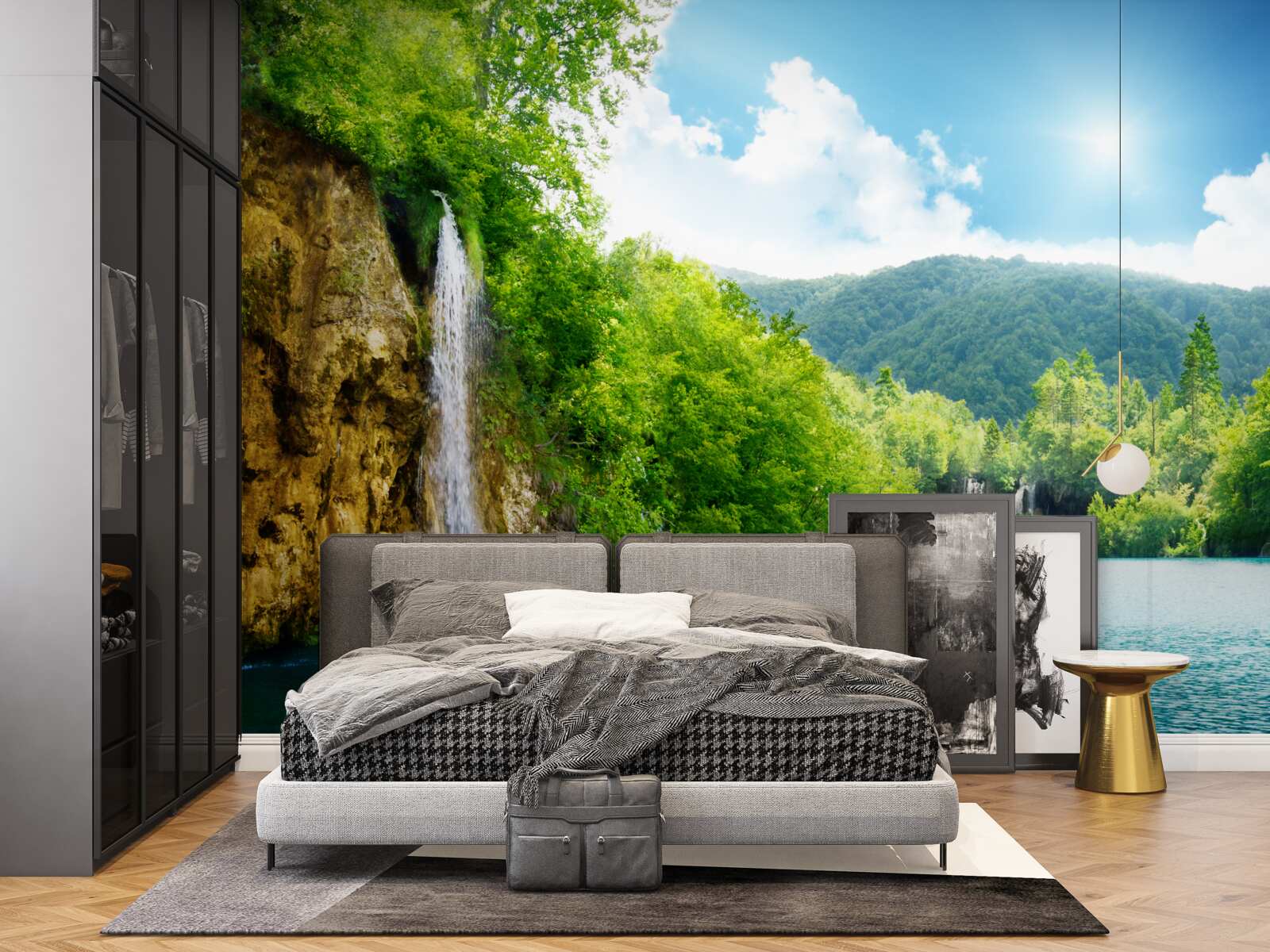Fotobehang waterval in het hart van een dicht bergbos