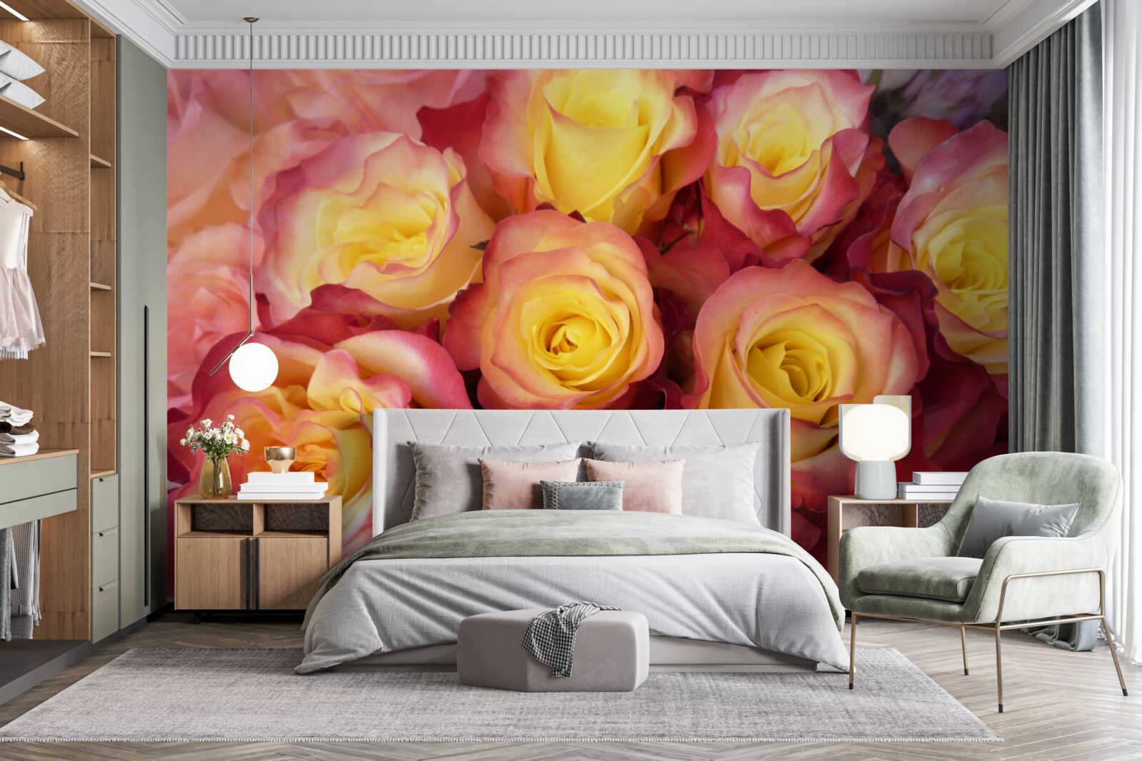 Fotobehang roze tulpen met geel hart